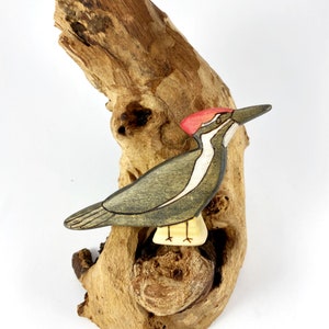 pileated woodpecker wooden animal toy, woodpecker wood figurine image 1