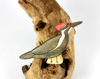 pileated woodpecker wooden animal toy, woodpecker wood figurine