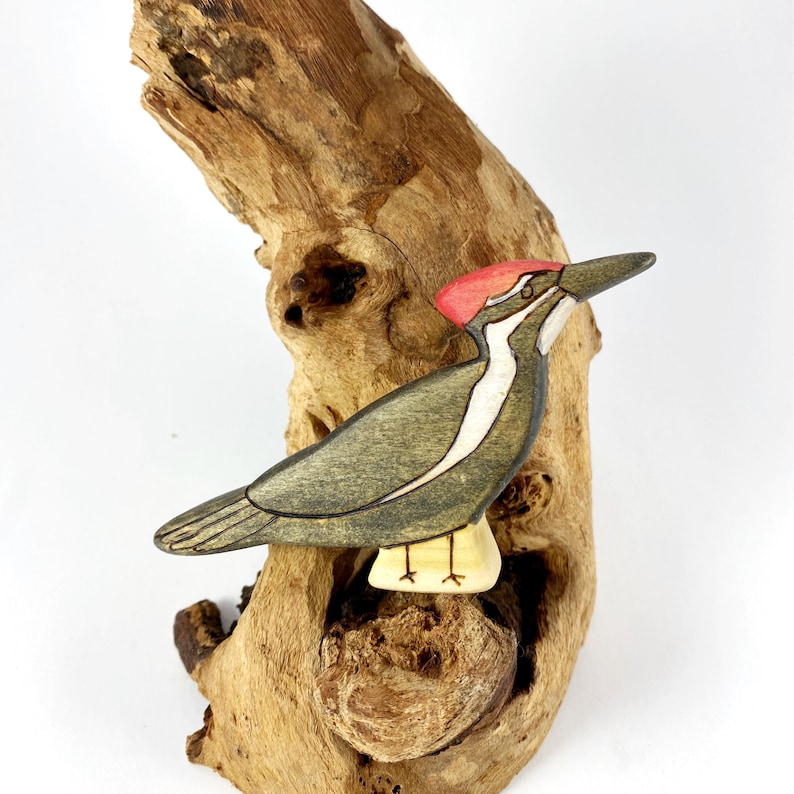 pileated woodpecker wooden animal toy, woodpecker wood figurine image 1