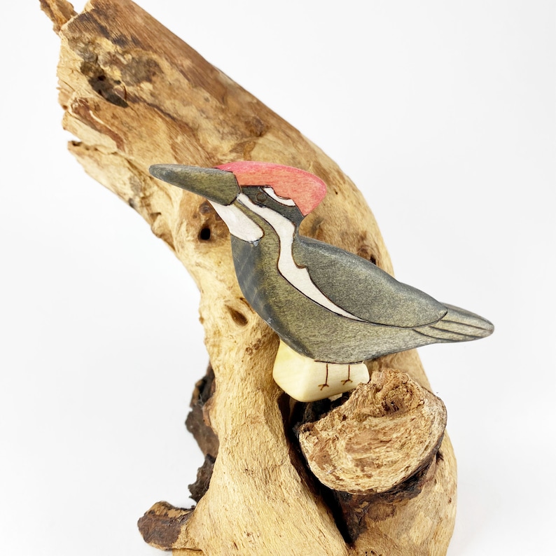 pileated woodpecker wooden animal toy, woodpecker wood figurine image 3