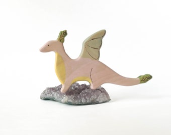 Pink Dragon Wooden Toy: handmade fantasy animal figurines