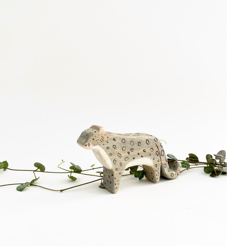 snow leopard wooden toy, waldorf wooden animal toys, snow leopard wood figurine image 7