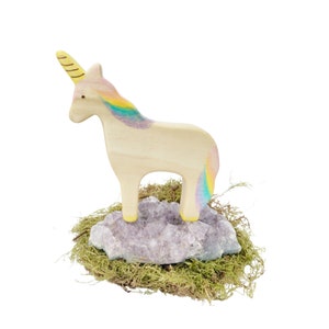 unicorn wooden toy, natural wood animal toys for toddlers, birthday cake topper for child, mythical animal figurines image 4