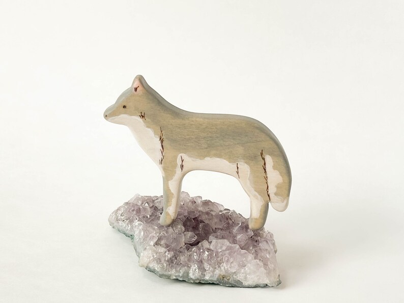 wolf wooden animal toy, wooden waldorf nature table decor, wolf figurine image 5