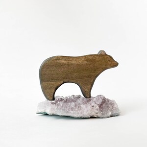 bear natural wood toys for toddlers and kids, wooden waldorf animal black bear figurine image 2