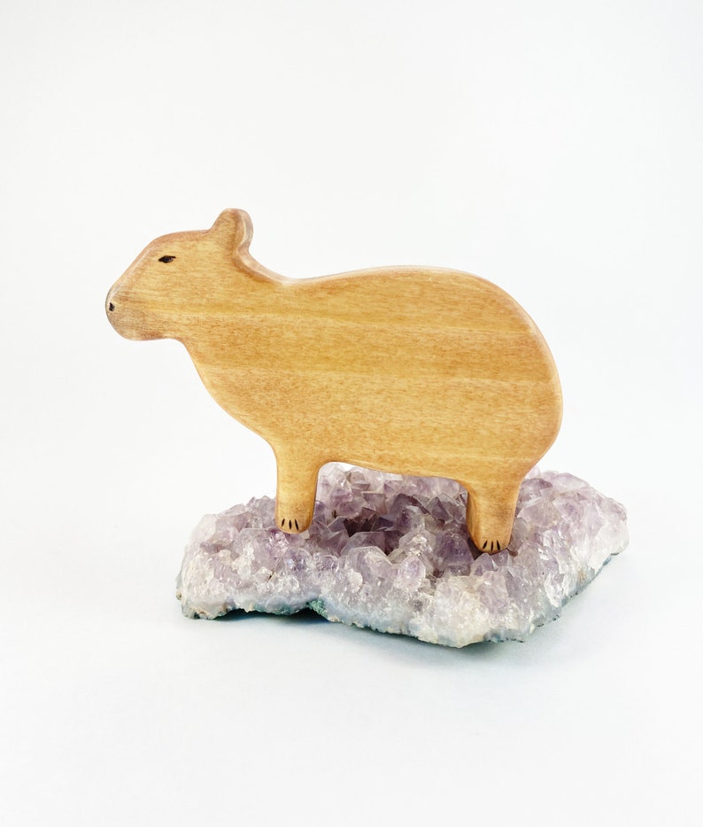 waldorf wooden toys, capybara animal figurine, wood toys for toddlers image 1