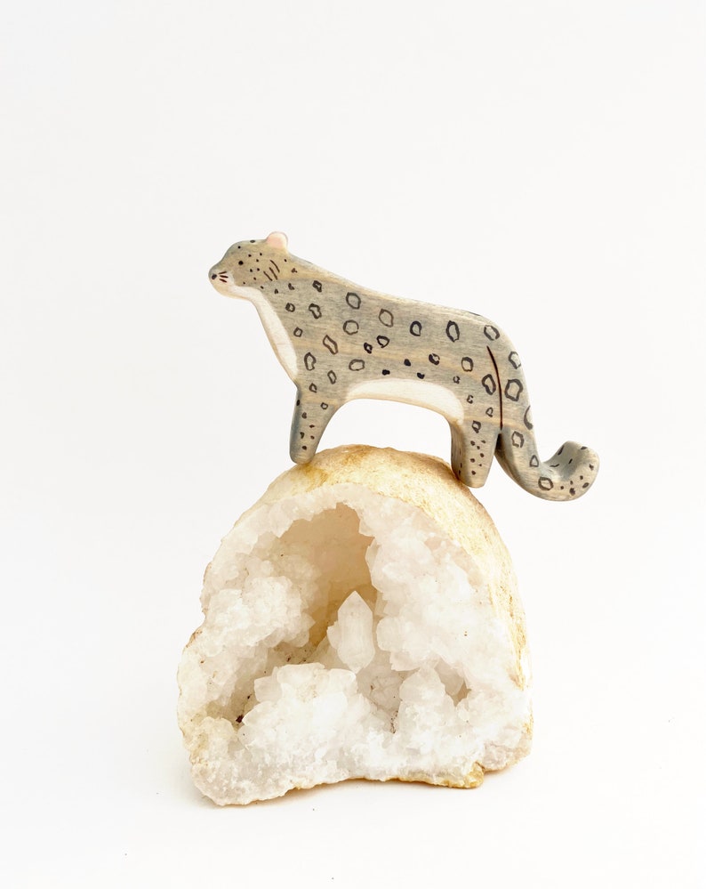 snow leopard wooden toy, waldorf wooden animal toys, snow leopard wood figurine image 5