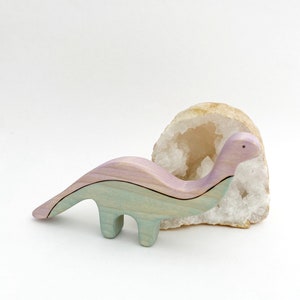 wooden toy brontosaurus, dinosaur wood toys for kids image 2