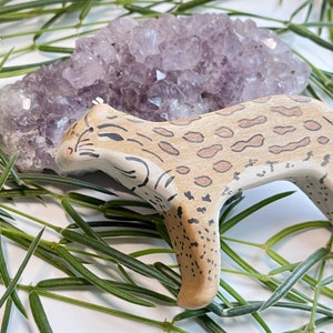 ocelot wooden animal toy, waldorf animal toys, cat wood figurine, jungle cat wood toys image 5