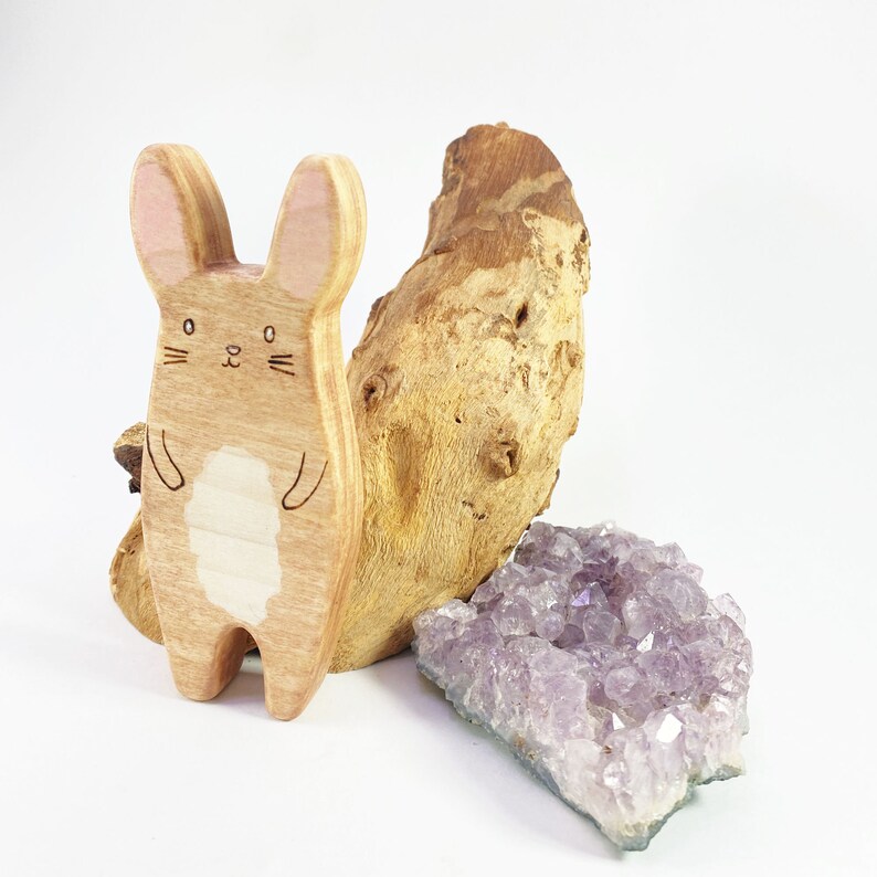 jouet en bois lapin, jouets animaux en bois, cadeau de panier de Pâques pour les tout-petits, jouets animaux waldorf image 2