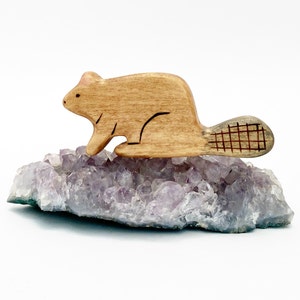 beaver wood toy, waldorf animal toys, forest animal wooden figurine image 1