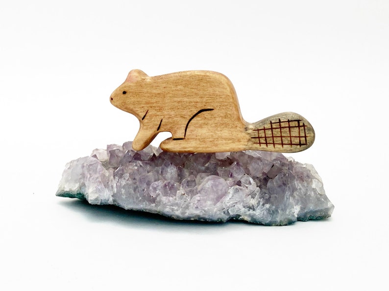 beaver wood toy, waldorf animal toys, forest animal wooden figurine image 1