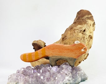 red panda wooden animal figurine,  waldorf wood toy gift for kids and animal lovers