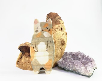 calico cat wooden figurine, wood toys, animal Waldorf toys