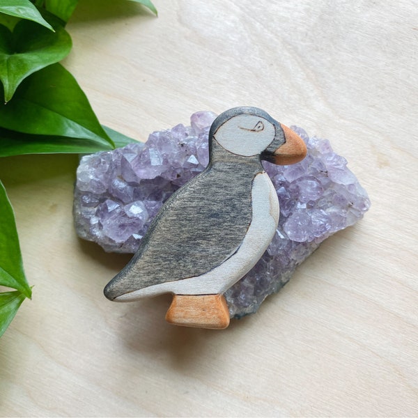 puffin wooden animal toys, waldorf wood animal figurine