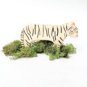 white tiger wooden waldorf animal toy, gift for cat lover image 1