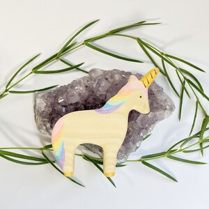 unicorn wooden toy, natural wood animal toys for toddlers, birthday cake topper for child, mythical animal figurines image 8