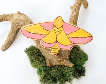 rosy maple moth figurine, wooden toy animals, moth toy for waldorf nature table, wooden insect toys