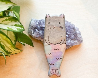 purrmaid wooden toy, mermaid cat toy figurine, cute cat gift for kids, wooden animal toys