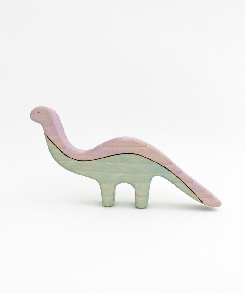 wooden toy brontosaurus, dinosaur wood toys for kids image 6