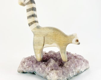 ring tailed lemur wooden animal toy, waldorf wooden toys for kids, lemur figurine