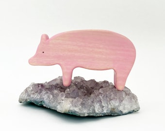 pig wooden toy, farm animal toy for toddlers, pink pig figurine, wooden animal toys, waldorf animals