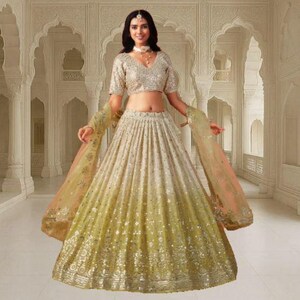 Lehenga Choli amarillo listo para usar para mujer: atuendo de boda indio bordado con zari