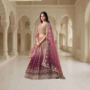 Maroon Sequin Embroidery Lehenga Choli: Indian Wedding Wear