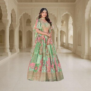Green Digital Print Lehenga Choli: Indian Wedding Wear