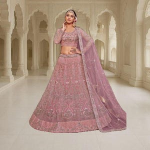 Pink Lehenga Choli: Indian Wedding Wear, Zari Embroidery