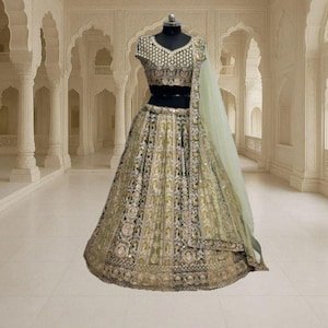 Green Lehenga Choli: Indian Wedding Wear, Sequins & Mirror Work