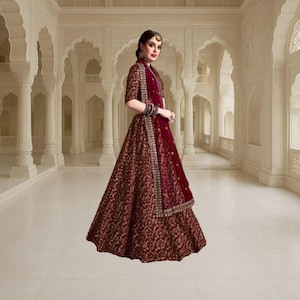 Maroon Zari Embroidered Lehenga Choli: Indian Wedding Wear