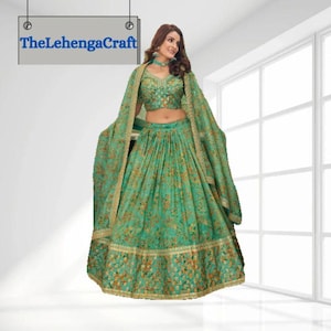 Green Georgette Lehenga Choli: Indian Wedding Wear, Embroidery & Sequins