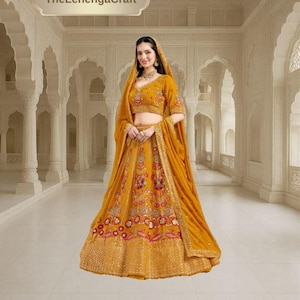 Yellow Lehenga Choli: Indian Wedding Wear, Georgette Embroidery