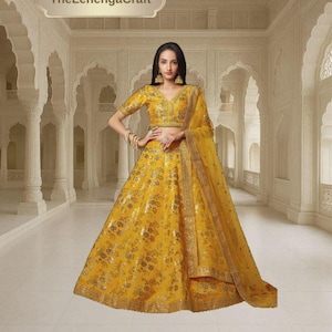 Yellow Lehenga Choli: Indian Wedding Wear, Sequins & Embroidery