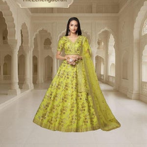Green Lehenga Choli: Indian Wedding Wear, Sequins & Embroidery