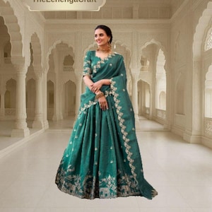 Green Lehenga Choli: Indian Wedding Wear, Sequins Embroidery