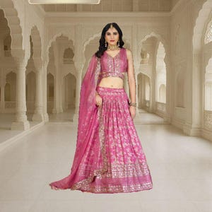Pink Georgette Lehenga Choli: Indian Wedding Wear, Zari Embroidery