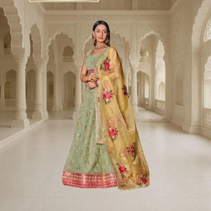 Pista Green Lehenga Choli: Indian Wedding Wear with Digital Print