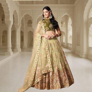 Pista Green Lehenga Choli: Indian Wedding Wear with Embroidery
