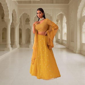 Yellow Lehenga Choli: Sequins & Zari Embroidery Indian Wedding Wear