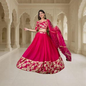 Pink Lehenga Choli: Sequins & Zari Embroidery, Indian Wedding Wear