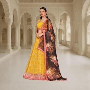 Yellow Lehenga Choli: Indian Wedding Wear, Faux Georgette Embroidery