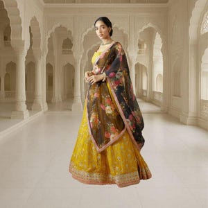 Yellow Lehenga Choli: Indian Wedding Wear with Embroidery