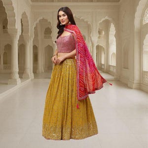 Yellow Lehenga Choli: Indian Wedding Wear, Sequins & Zari Embroidery
