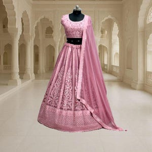 Pink Lehenga Choli: Indian Wedding Wear, Mirror Embroidery