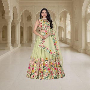 Green Embroidered Lehenga Choli: Indian Wedding Reception Wear