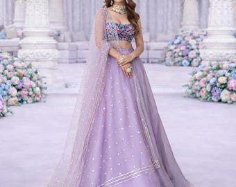 Lavendel Prêt-à-porter Lehenga Choli Set Frauen: Indische Hochzeitskleidung, Gota Patti Stickerei