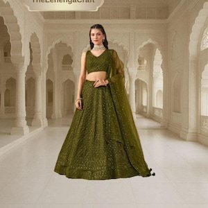 Resham & Sequins Embroidered Lehenga Choli: Indian Wedding Wear