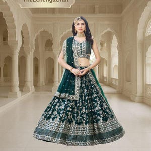 Green Georgette Lehenga Choli: Indian Wedding Wear with Zari & Sequins